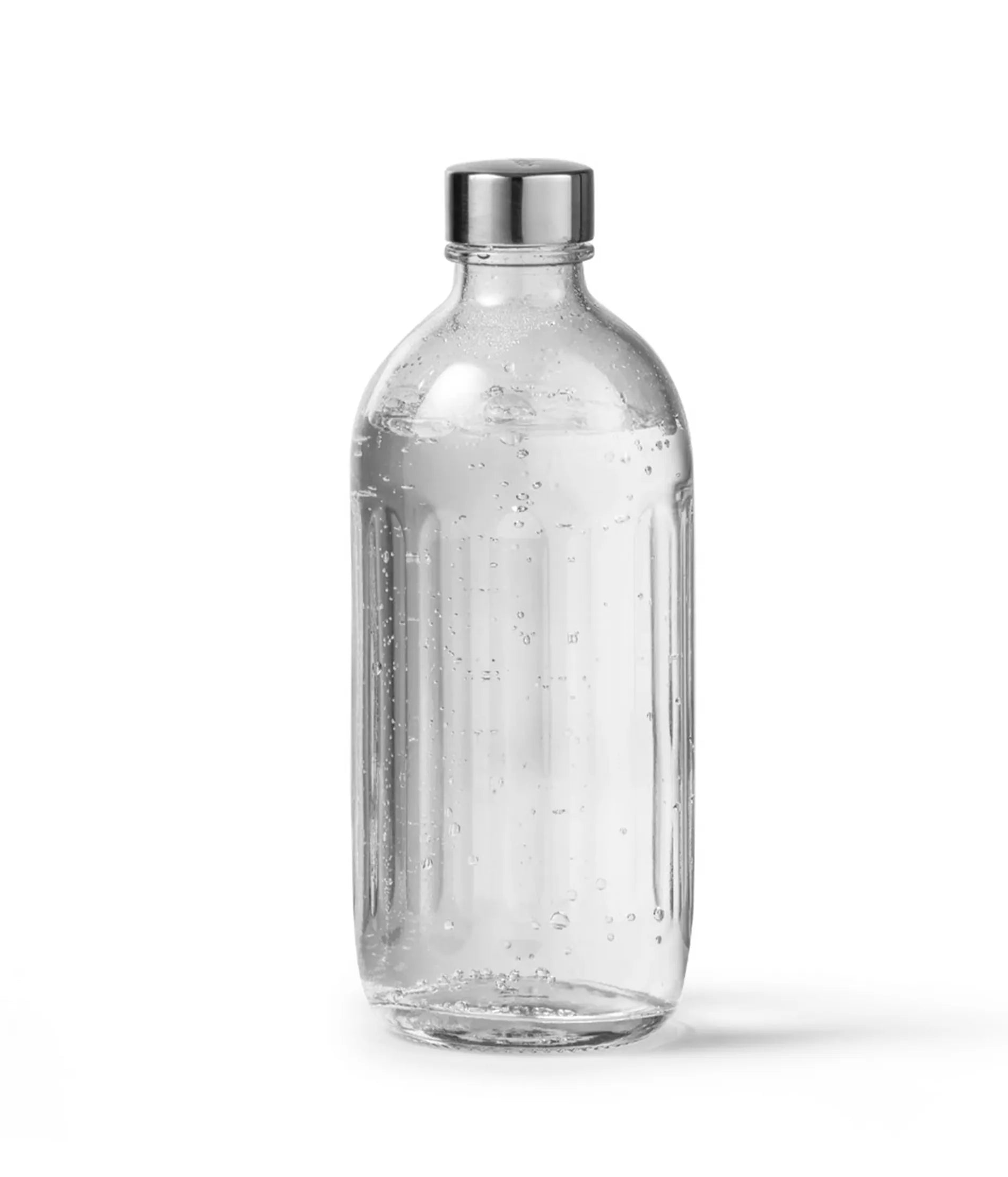 Aarke Glass Bottle Pro for Carbonator Pro, premium dishwasher safe glass in Kuwait - زجاجة آر كي برو الزجاجية الأصلية، تصميم فاخر ومقاوم لغسالة الأطباق، مثالية لتقديم المياه الفوارة على المائدة في الكويت - 800ml capacity with stainless steel cap.