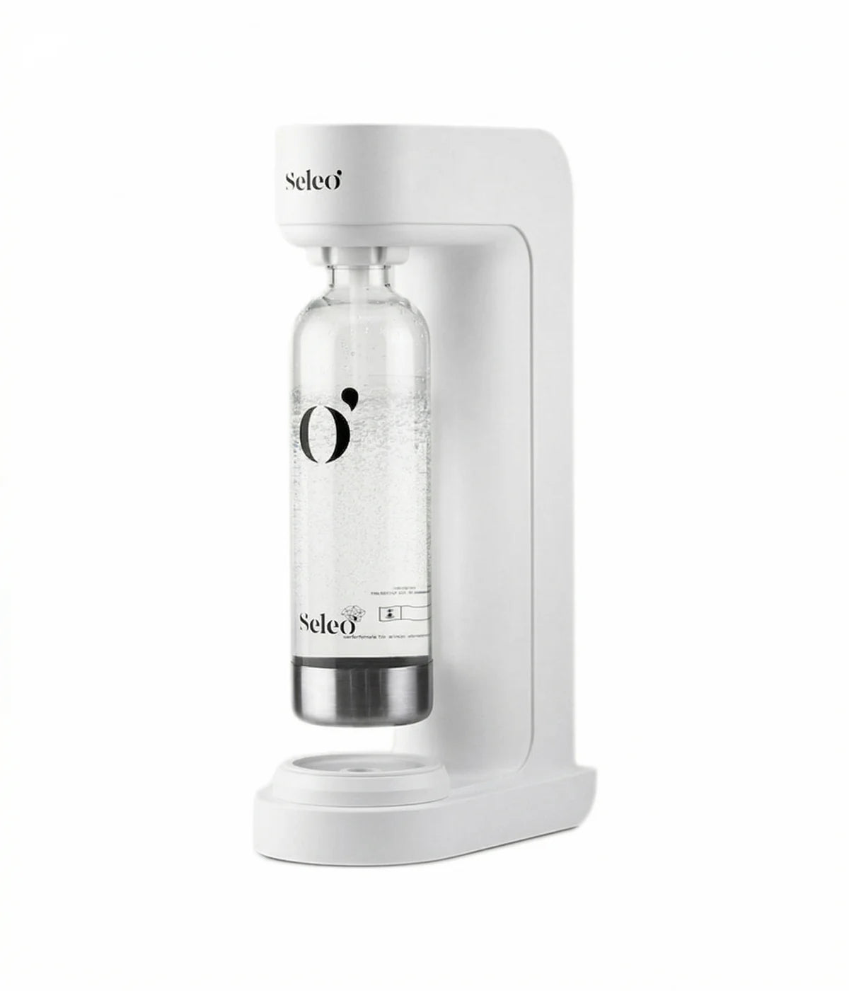 Seleo Lumi premium soda maker in matte white, elegant and compact design for sparkling water at home, available in Kuwait. جهاز سيلو لومي (Seleo Lumi) الفاخر لصنع الصودا باللون الأبيض المطفأ، تصميم أنيق وعصري لتحضير المياه الغازية في المنزل، متوفر الآن في الكويت.